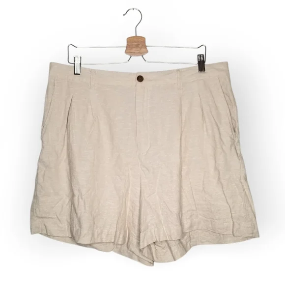 Gap Linen Shorts High Rise Pleated Khaki Beige Women's size 18 - Picture 2 of 6